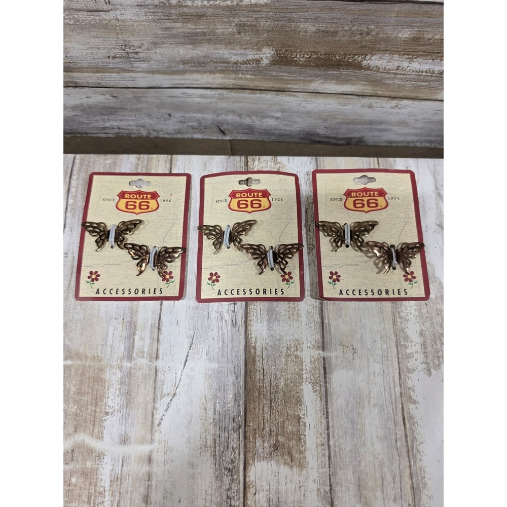 Lot of 3 Route 66 Butterfly Hair Clip Sets Vintage Y2K Bronze Filigree NIP‎ 2005